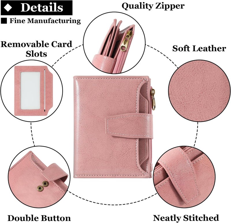 Airkit Small Wallet Women RFID Blocking Soft Leather Bifold Compact Card Holder Wallet for Women with Zipper Coin Pocket 4 ID Window - Image 5